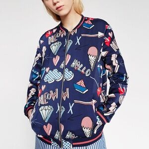 Zara TRF Blue Graffiti Print Lightweight Track Jacket Sz Small